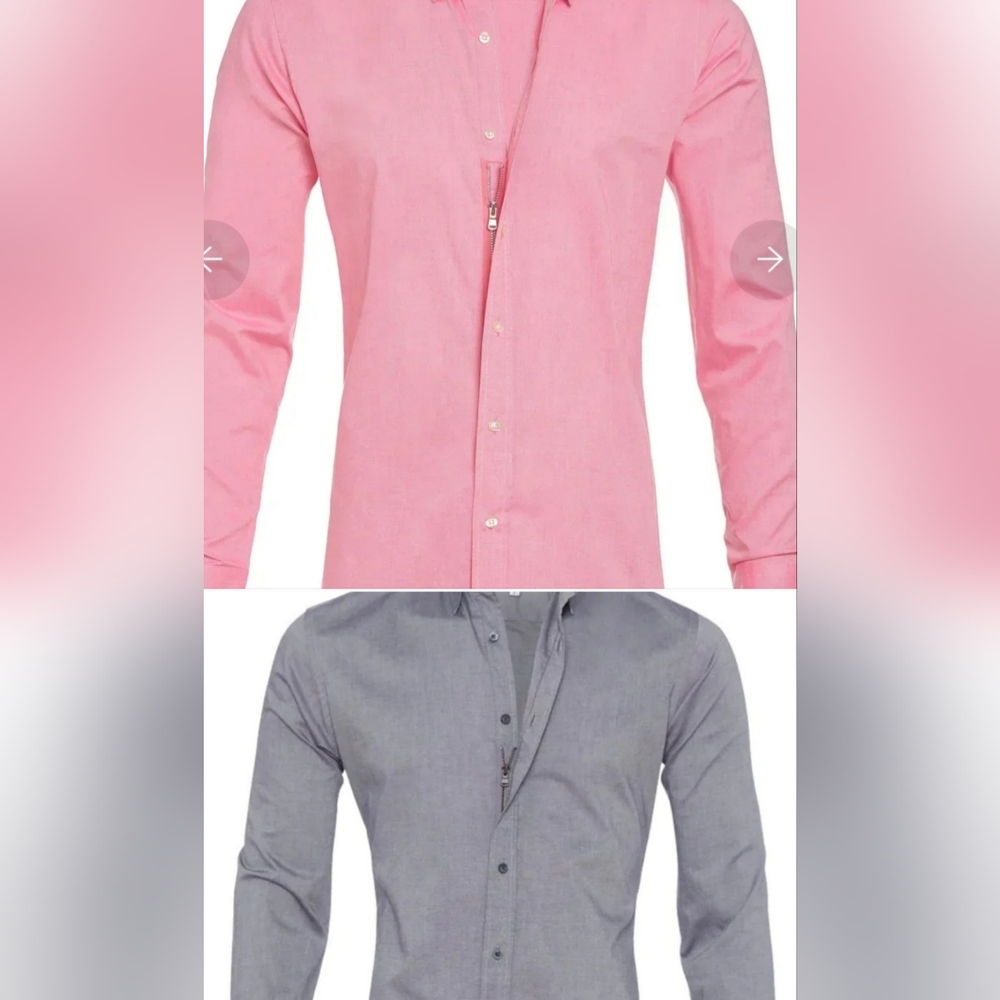 Mens Unique Zip-Up & Button Front Shirt New Pink Gray White LOT 3 Dress Casual - Picture 3 of 12